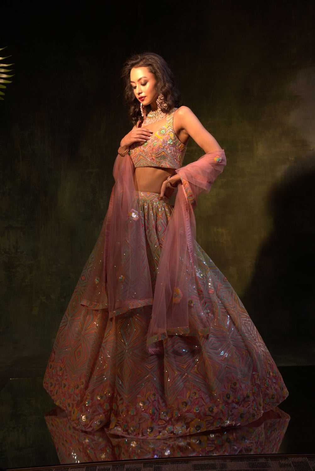 Geometric Sequin Embroidered Lehenga for Wedding Look  – Meena Gurnam